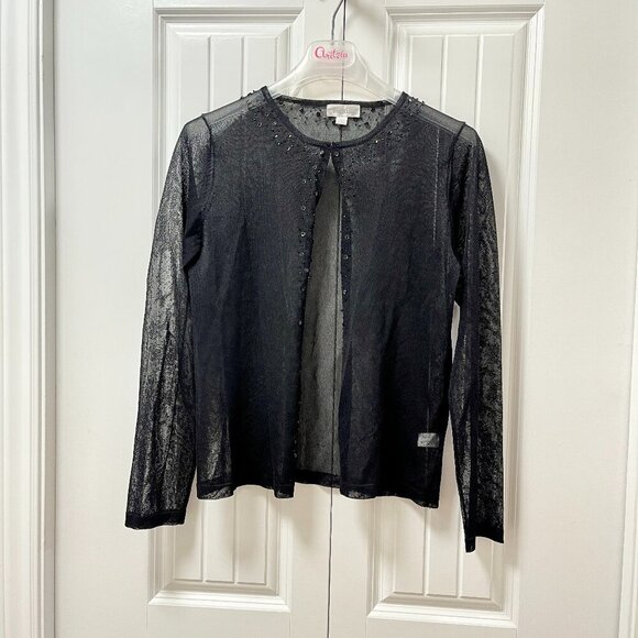 Vintage Whimsygoth Sheer Beaded Sequin Cardigan Black - Picture 1 of 14